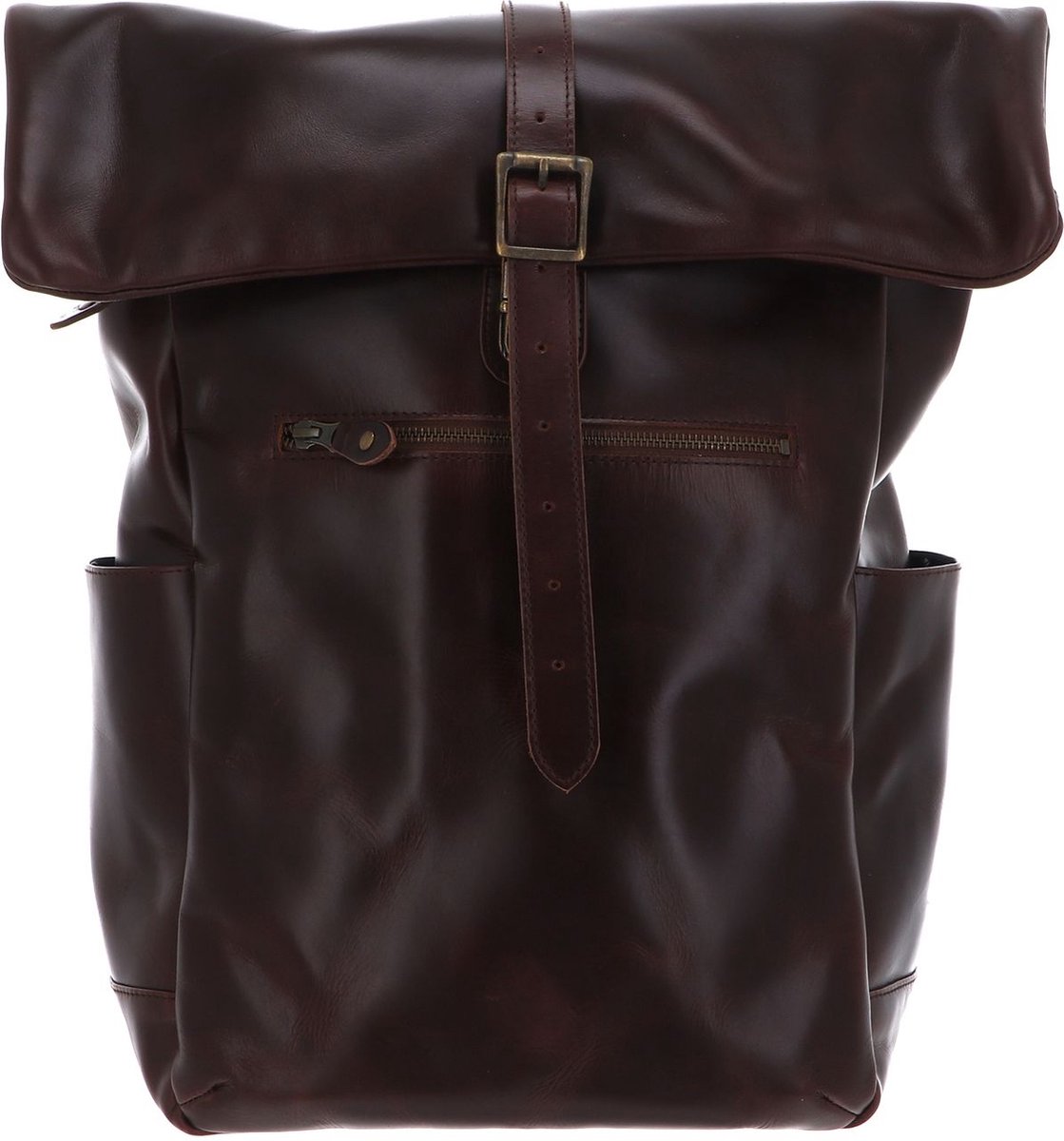 BUCKLE & SEAM Leren vrije tijd rugzak rugzak met laptopvak Norman Dot Leather Backpack 28L Brown bruine
