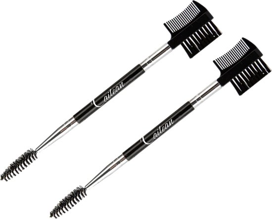 Foto: Cailean wimper wenkbrauw borstel kam 2 stuks zwart zilver brush mascara borsteltje multifunctionele make up kwast eyebrow brush wenkbrauw kam wimper kam