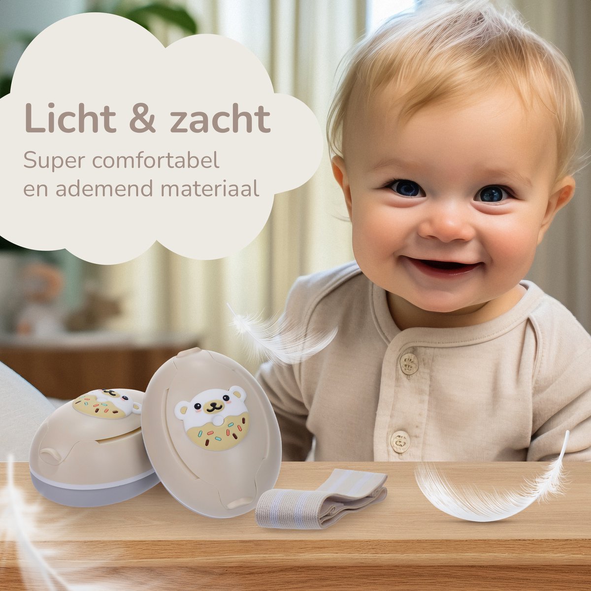 Tobi's House Gehoorbescherming Baby & Kind - Geluidsdempende Koptelefoon - Oorkappen Kinderen - Oorbeschermers Baby - Gehoorbescherming Kinderen - Gehoorbeschermers - 25 dB - Verstelbaar - Beige – foto 7