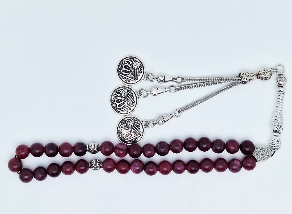 Handgemaakte tesbih klassiek - "Tasbih" natuursteen " Lepidolite" - Aantal kralen 33 - Diameter kralen 8 MM - met metaal tassel "Allah jala jalaluh" - Een mooi cadeau-idee