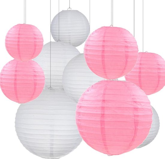 Lampionnen pakket roze & wit |10 stuks in verschillende formaten | Hippe  bruiloft... | bol.com