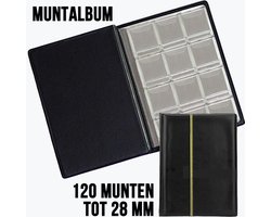 Allernieuwste.nl® Muntenalbum voor 120 Munten met Bescherm-rand tegen Uitvallen - Beginset Muntalbum - kleur album Zwart