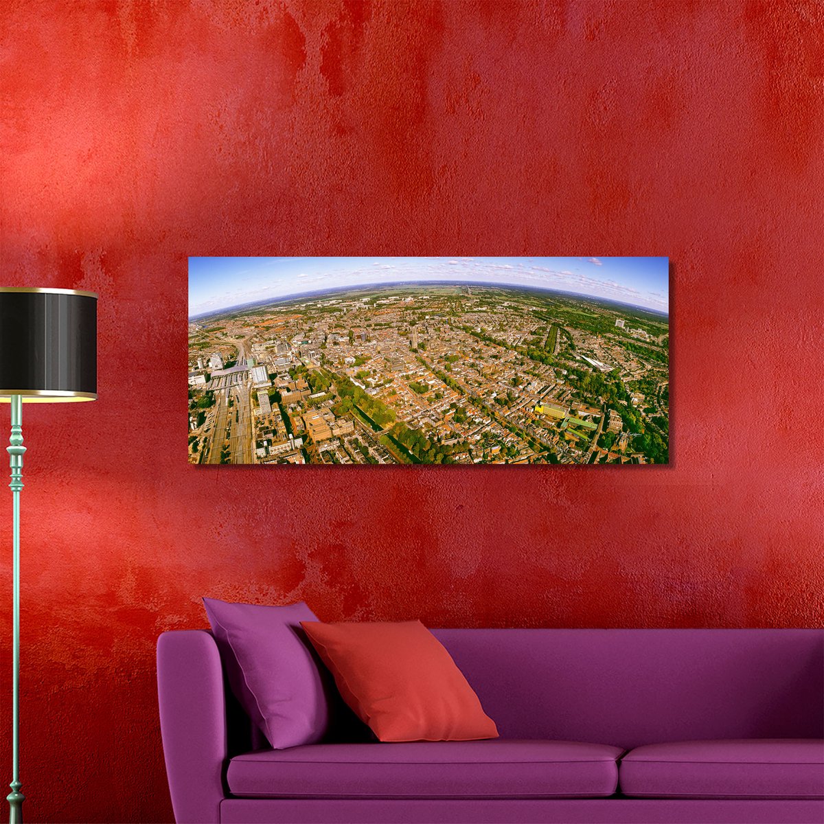 Utrecht in Panorama | 120 x 50 cm | Foto op Canvas | Luchtfoto | Wanddecoratie | Skyline | Bijzonder Gedetailleerd