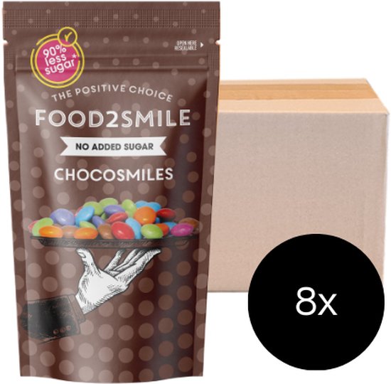 Chocosmiles 8x85 gram | Chocolade 90% minder suiker & glutenvrij | Snoepgoed en chocolade | Traktatie