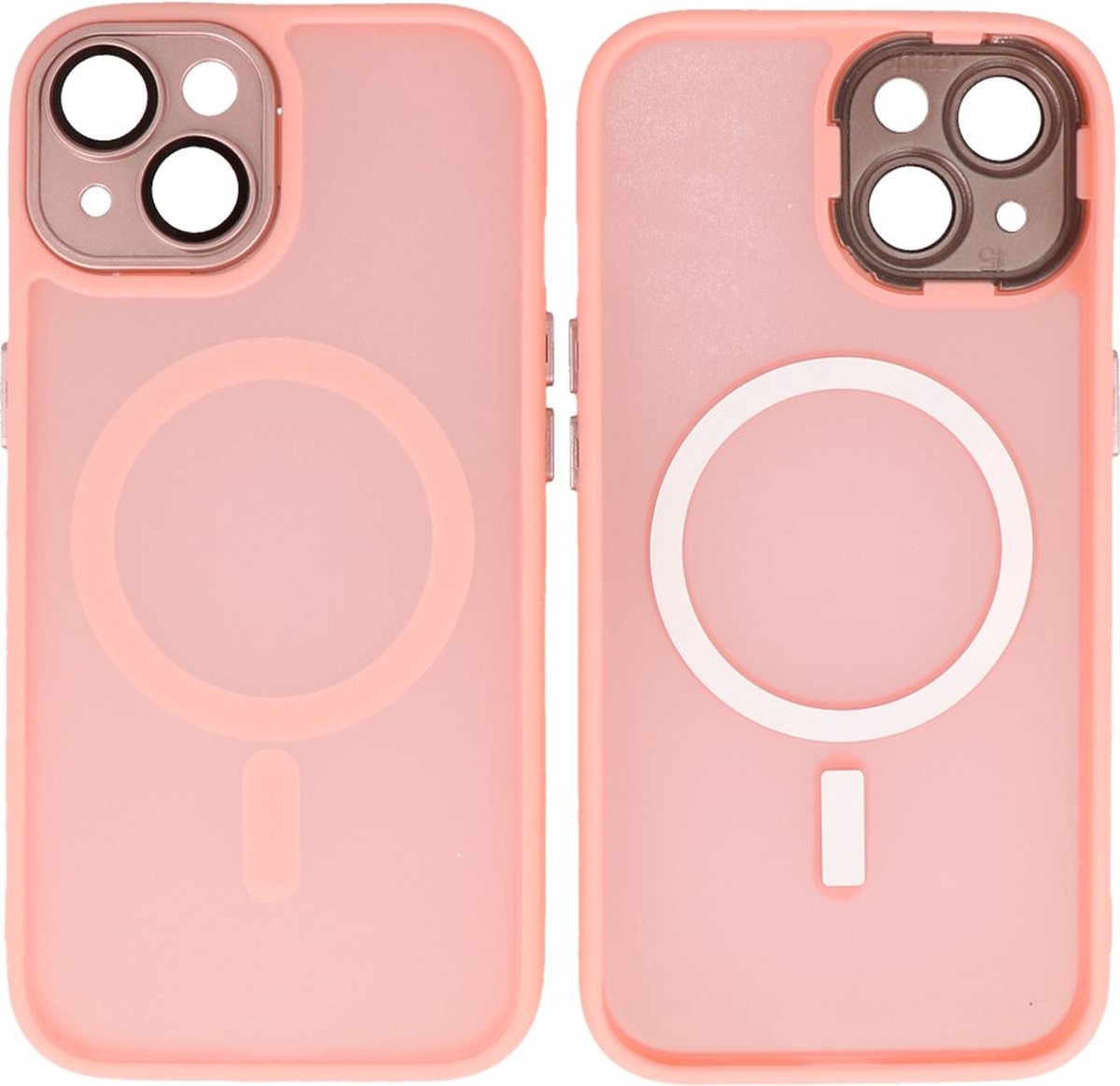 MagSafe Hoesje Geschikt voor iPhone 15 - Mat-Transparent met Camera Beschermer Case - Roze
