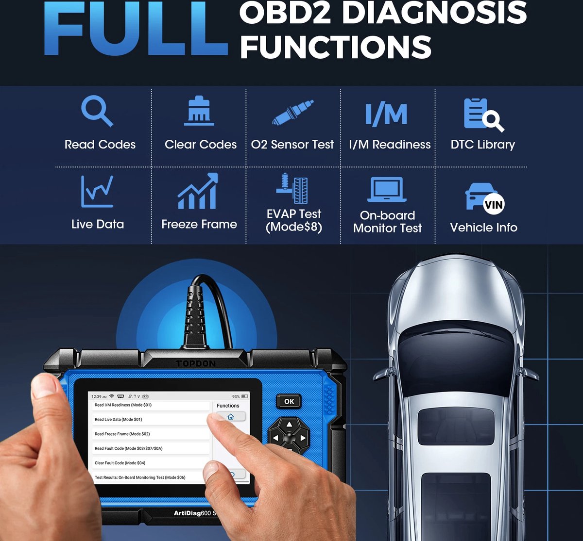 Topdon ArtiDiag600S Uitleesapparaat - 9 speciale functies - OBD2 scanner - Gratis updates - ABS/SRS/EGR - Engels thumbnail 5