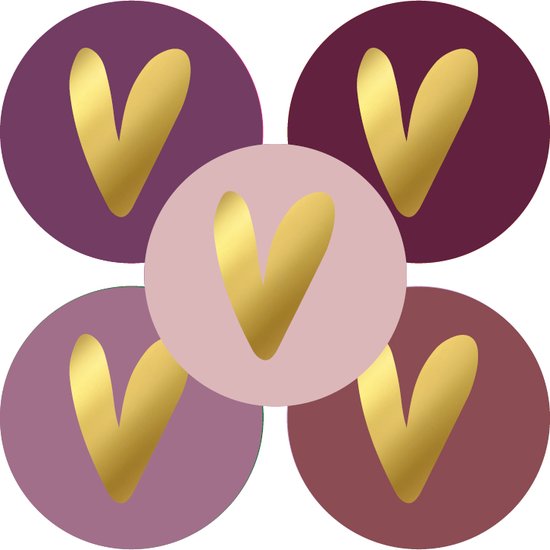 Kerst - Geboorte - Huwelijk Sluitsticker - Sluitzegel Groot - 4 assorti – Gouden Hart - Paars - Nude - Bordeaux - Burgundy - Hartjes - Stickers - Envelop sticker - Geboorte kaart - Cadeau – Gift – Cadeauzakje - Traktatie - Babyshower - DH Collection