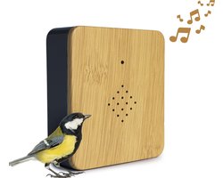 QLT Vogelhuisje met Natuurgeluiden - Box met Vogelgeluiden - Werkzaam op Batterijen - Automatische Bewegingssensor - Instelbaar Volume - Hout/Grijs