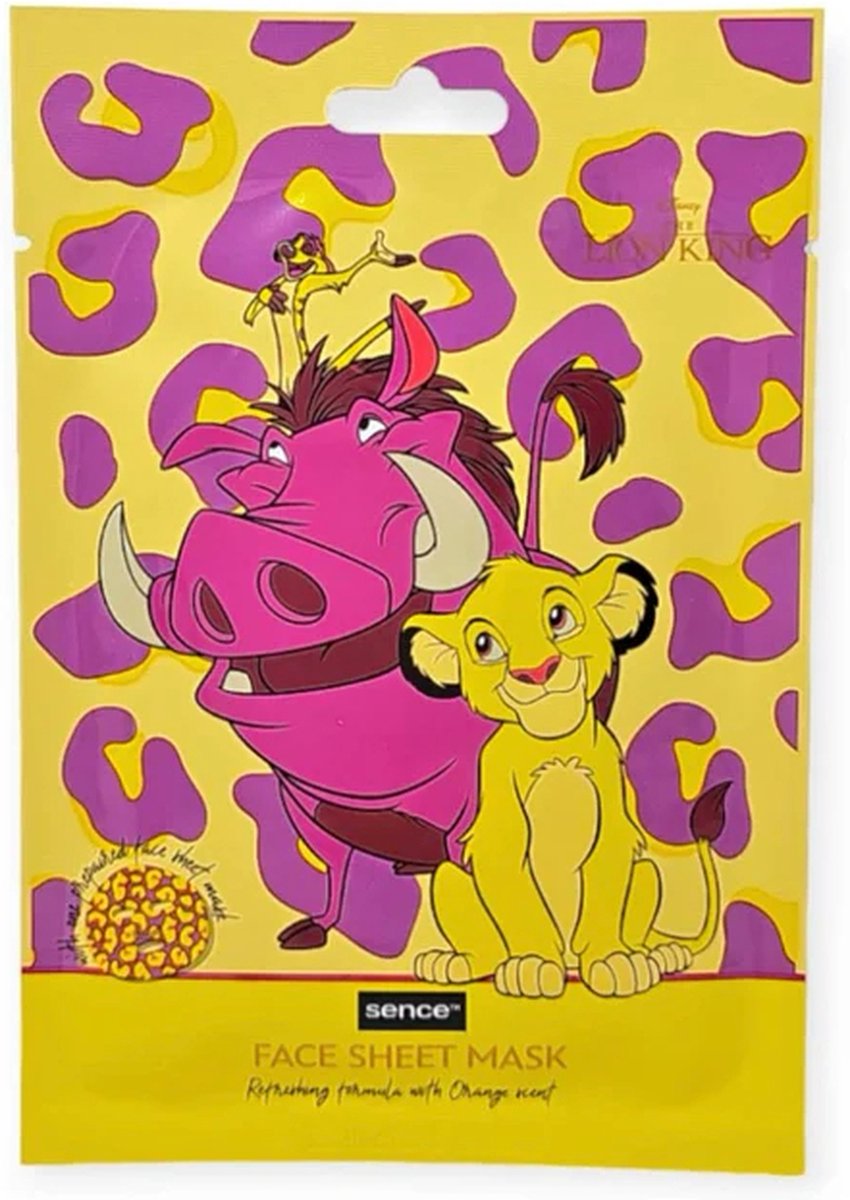 Goedkoopste Sence disney face sheet mask - Pumba en Simba - Leeuwenkoning - gezichtsmasker - verfrissend - sinaasappel- orange scent - vegan