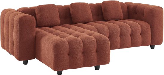 sweeek - Canapé d'angle réglable, 3-4 places, tissu bouclé, structure en bois d'eucalyptus et contreplaqué