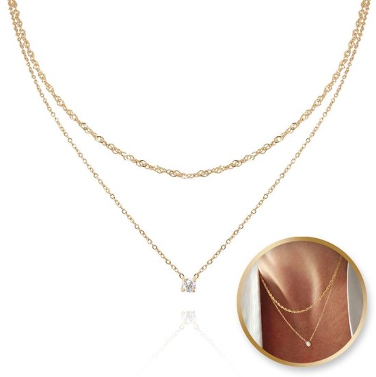 Dubbele ketting, 14k verguld chirurgisch staal
