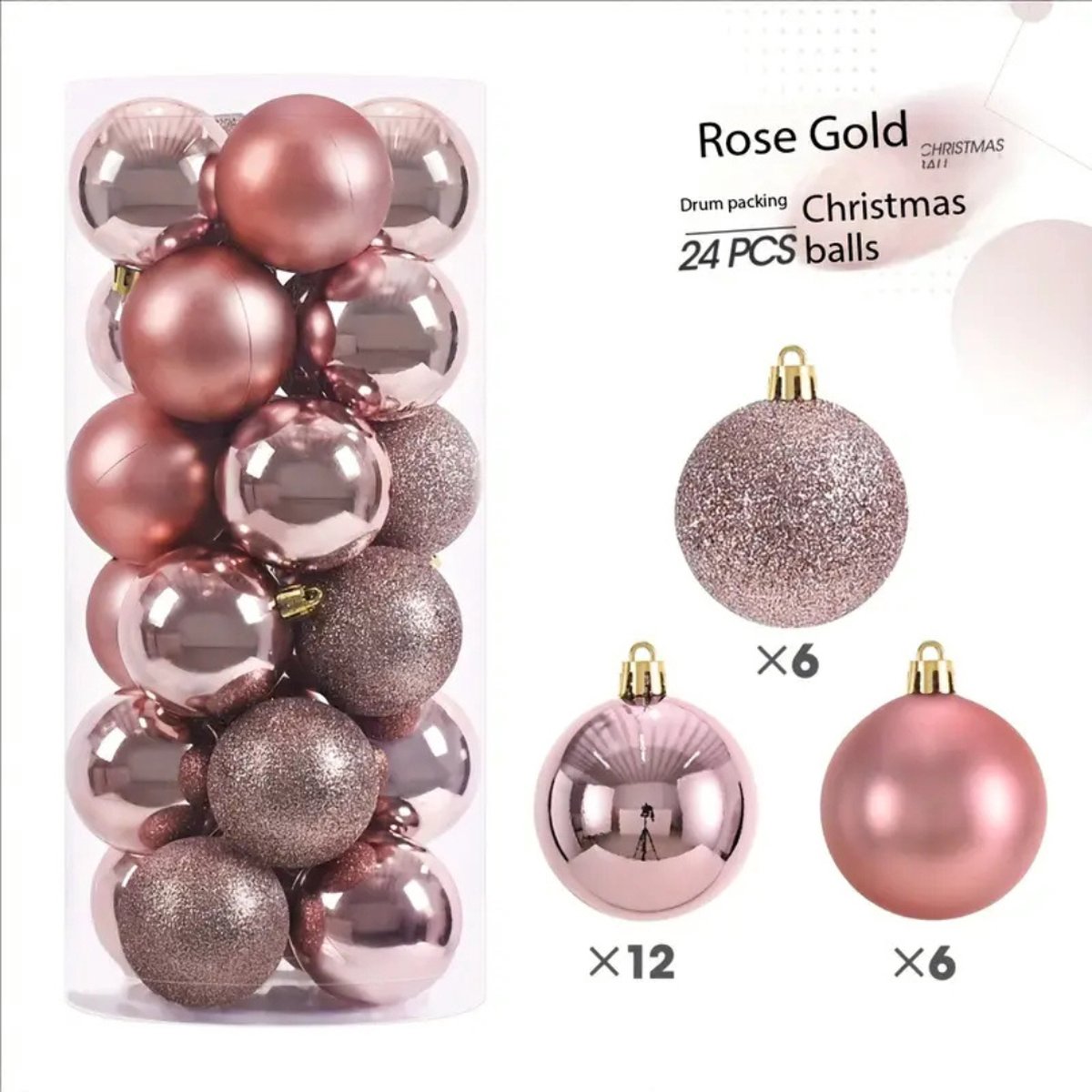Set van 24 plastic kerstballen in roze en goud van Bovista voor kerstversiering.