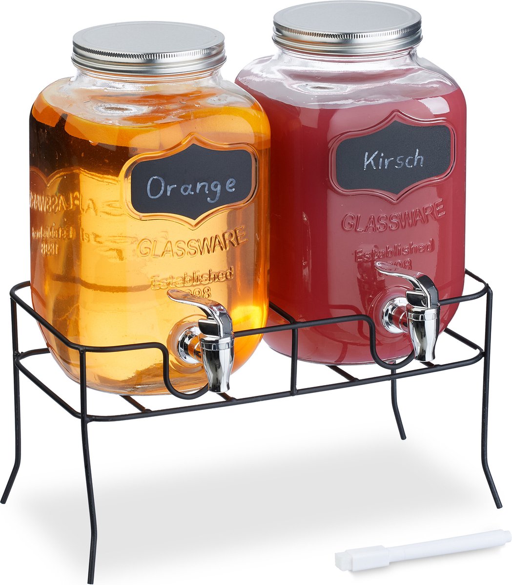 drankdispenser - set van 2 - 4 liter - met houder - kraantje en deksel