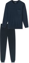Compleet pyjamaset in donkerblauw: gestreept shirt met borstzakje en effen broek.