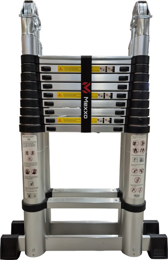 Échelle Télescopique de 3.8M(1.9 1.9) Échelle Pliante Réglable Échelle Multifonction Aluminium Max 150KG