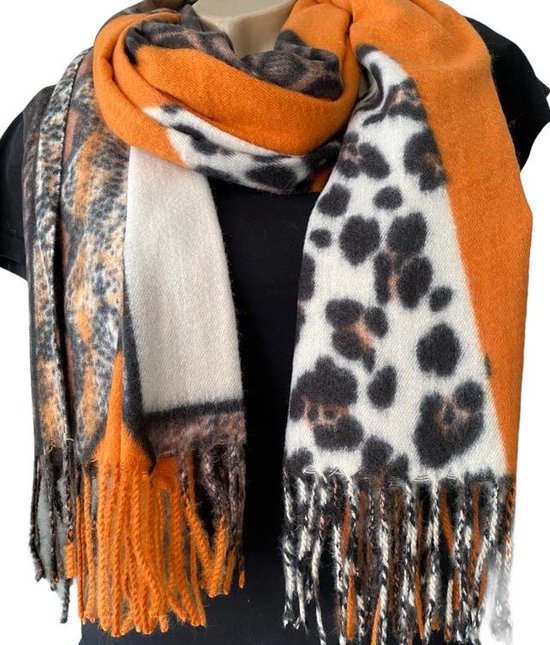 Lange Warme Sjaal – Panter/Slangenprint – Oranje – 180 x 70 cm (1#)