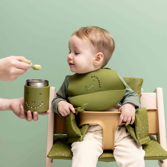 Trixie Afwasbaar slabbetje 2-pack Mr. Dino - Slab voor kinderen - 100%Food Grade Silicone - Eenvoudig schoon - Groen van Trixie — afbeelding 4
