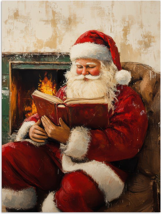 Poster 90x120 cm - Kerst - Kerstman - Winter - Open Haard - Posters - Kamer decoratie - Wanddecoratie woonkamer - Muurdecoratie slaapkamer - Kerstversiering - Kerstdecoratie voor binnen - Kerstmis