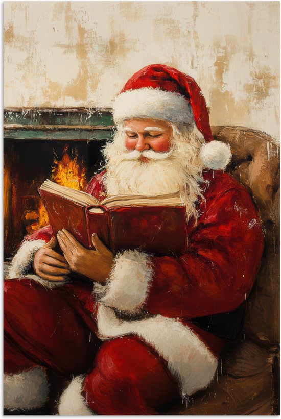 Poster 80x120 cm - Kerst - Kerstman - Winter - Open Haard - Posters - Kamer decoratie - Wanddecoratie woonkamer - Muurdecoratie slaapkamer - Kerstversiering - Kerstdecoratie voor binnen - Kerstmis