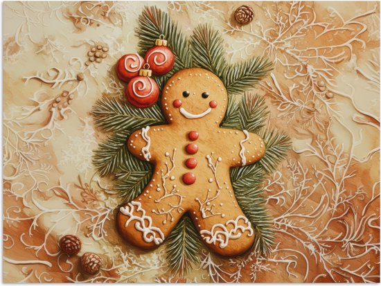 Poster 120x90 cm - Kerstmis - Koekje - Poppetje - Speculaas - Posters - Kamer decoratie - Wanddecoratie woonkamer - Muurdecoratie slaapkamer - Kerstversiering - Kerstdecoratie voor binnen - Kerstmis