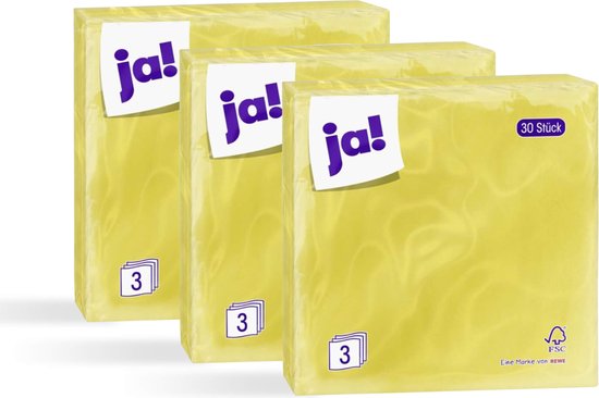 Ja! | 90 stuks papieren servetten | GEEL | 3 laags | 33 x 33 cm | bbq | picknick | feest | Pasen