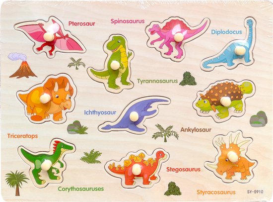 Legpuzzel Dinosaurus - Houten puzzel voor kinderen 1 jaar / 2 jaar / 3 jaar - Educatief speelgoed - Cadeau jongen / meisje - Baby / Dreumes / Peuter