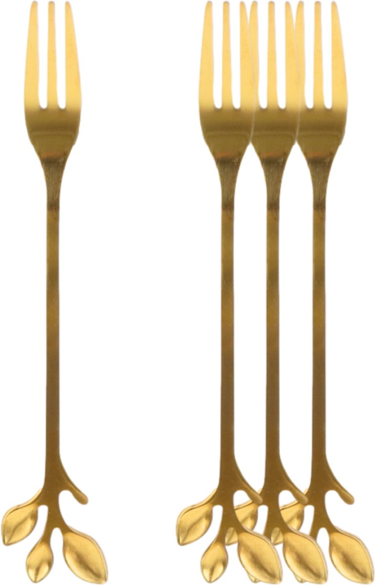 Goedkoopste OTIX Gebaksvorkjes - 4 stuks - Goud met Bladeren - Dessertvorkjes - Taartvorkjes - LEAF