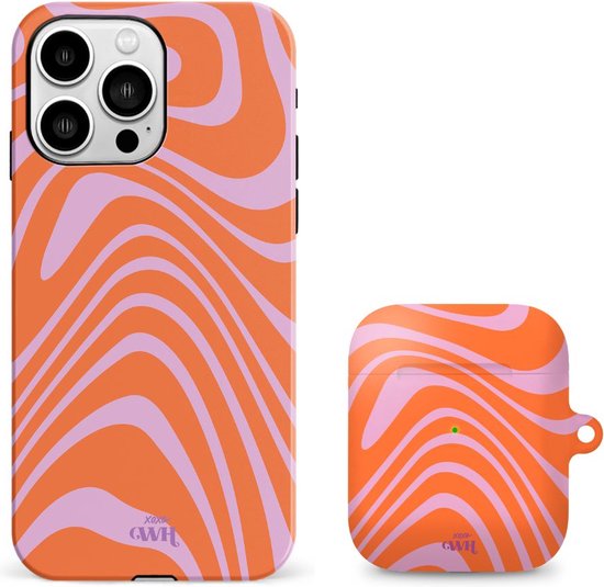 siliconen hoesje xoxo Wildhearts + coque AirPods 1/2 - Convient pour iPhone 12 Pro Max et AirPods 1 et 2 - Boogie Wonderland Orange - Coque de téléphone double couche - Oranje - Rose - Coque avec impression