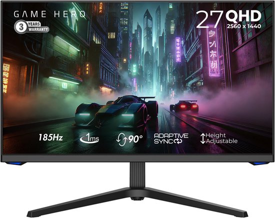 GAME HERO® 27 inch QHD IPS Gaming Monitor Draaibaar - 180hz - 1ms