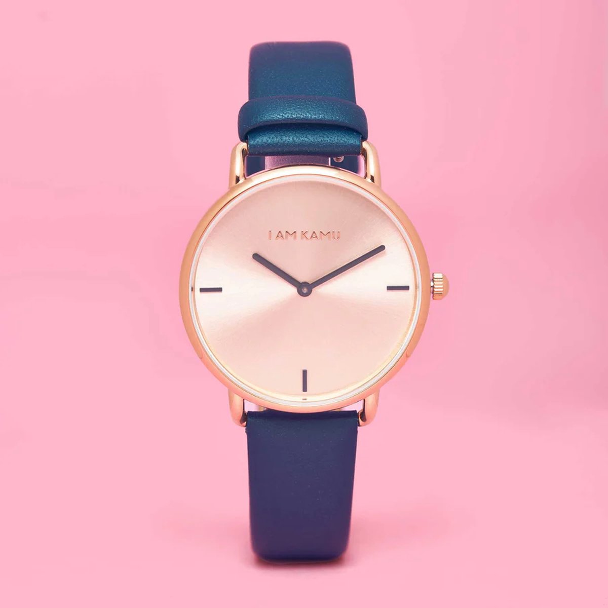 IAMKAMU - Oasis - Horloge - Leer- Blauw - Rosé goud RVS