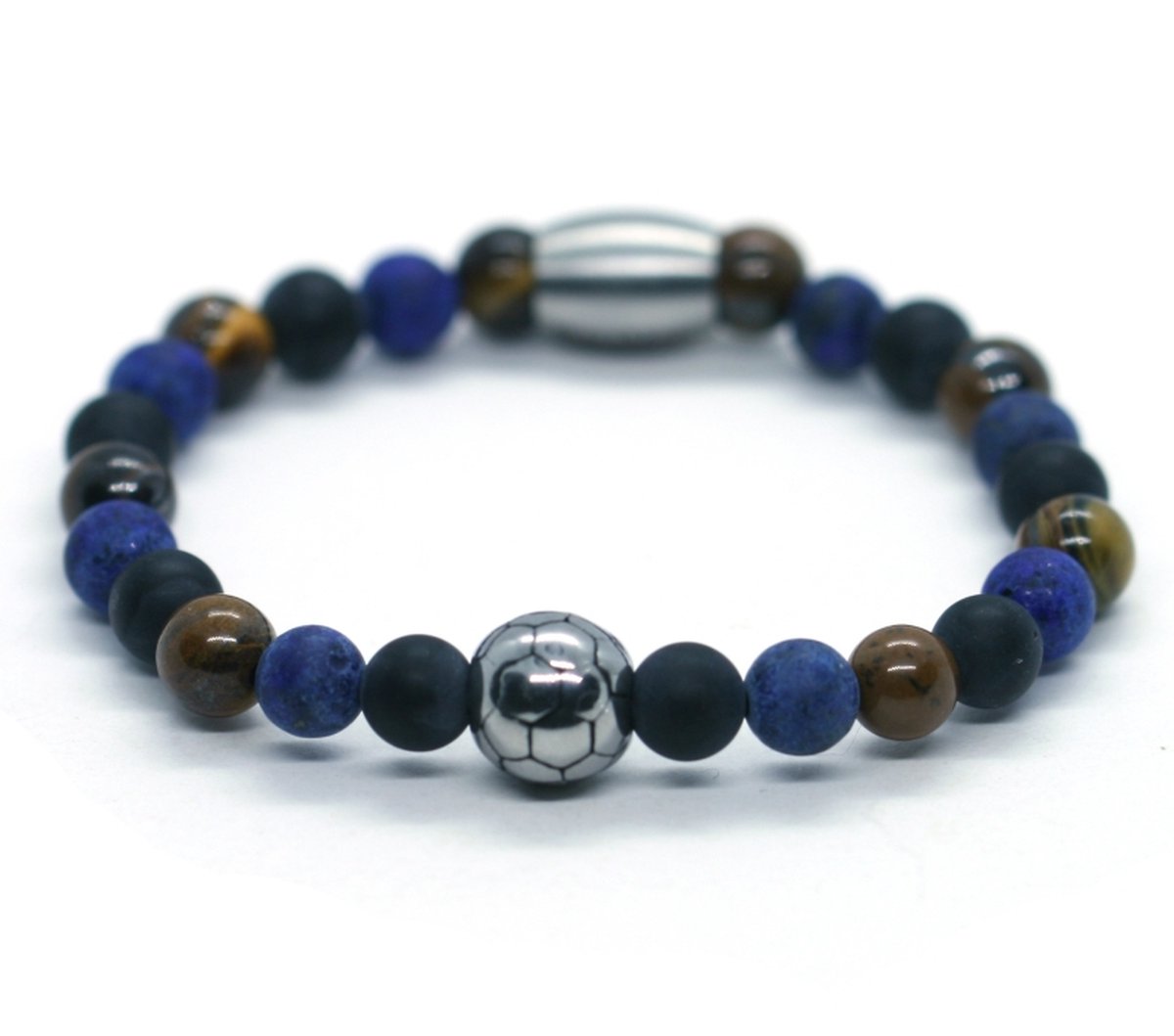 IbizaMen KIDS - Jongens - armband - Lapis Lazuli - voetbal - RVS - 6mm - 15cm