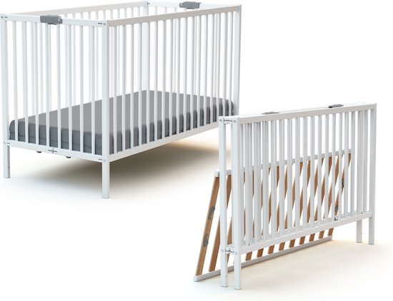 Cuna Bebé Plegable Madera - Blanco - 60 X 120 - 124 X 64,5 X 82 Cm - Webaby con