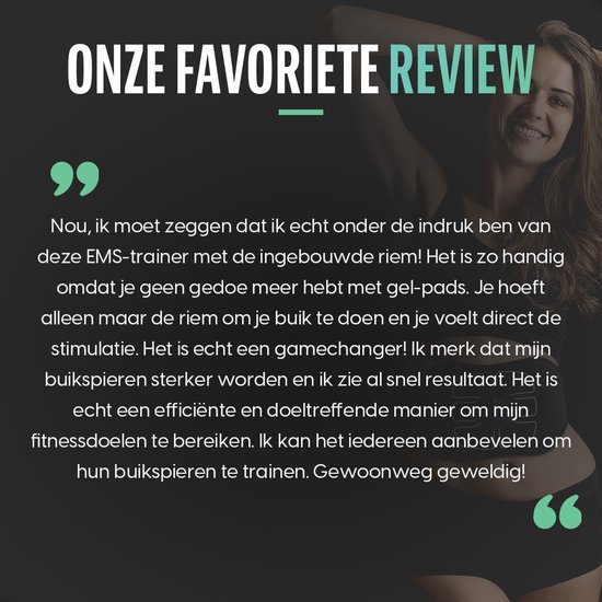 Vrouw lacht met een quote over de Activora EMS trainer, zonder gelpads.