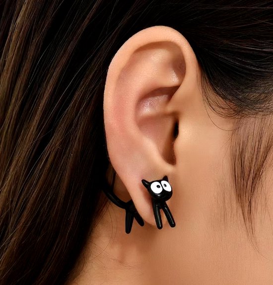 Boucles d'oreilles chat noir mignon 