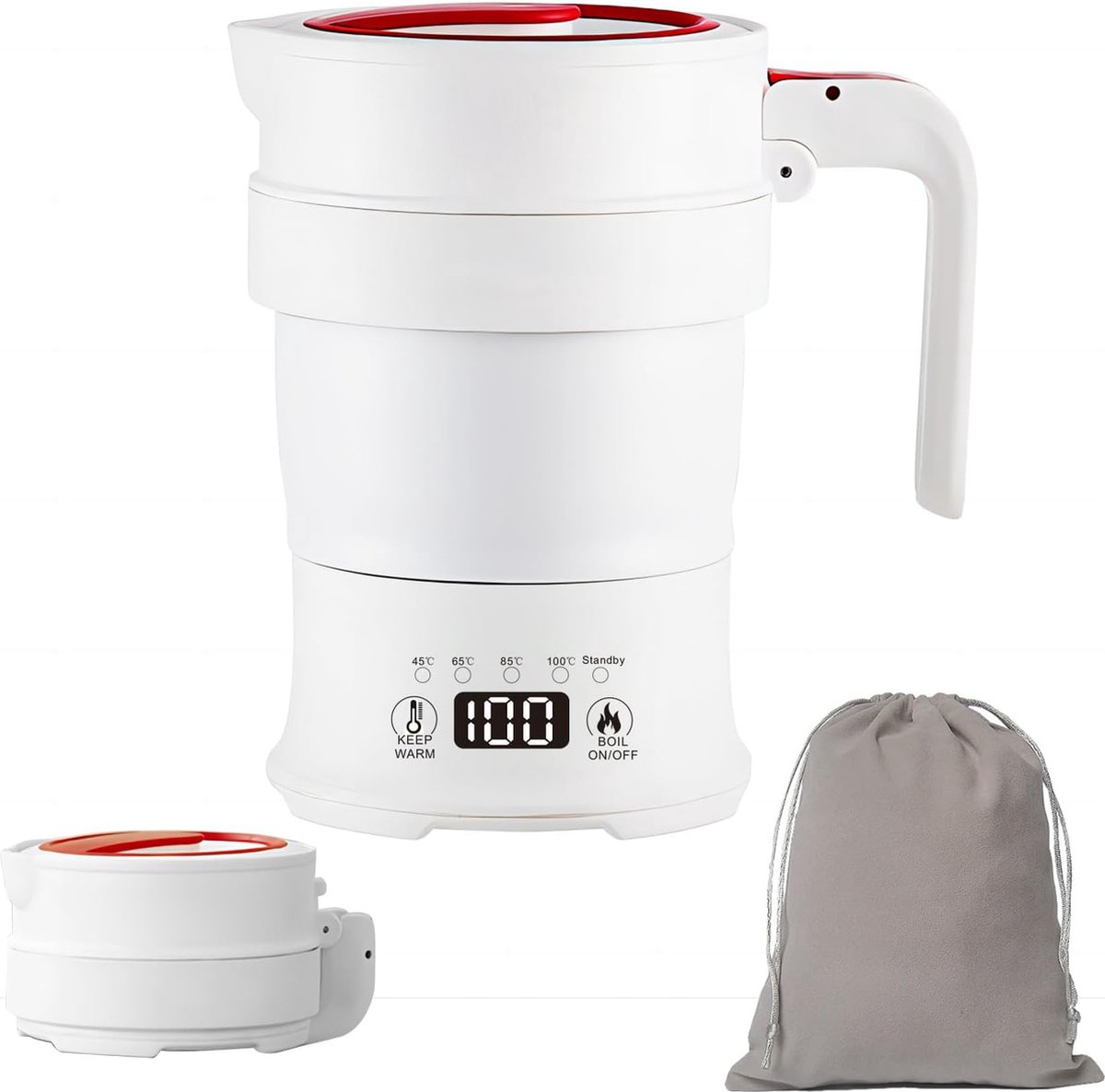 Opvouwbare Elektrische Waterkoker 0.7L - Draagbare Camping Kettle met Temperatuurregeling - Silicone Kookketel met Real-Time Temperatuurweergave - Voor Kamperen, Reizen en Buitenshuis - 1000W