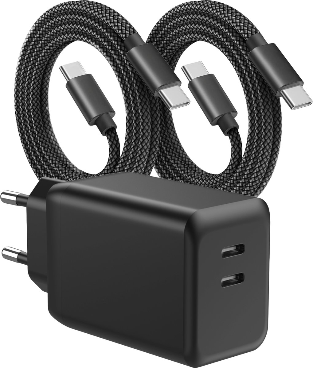 45W Snellader met 2 USB C Poorten - 1 Meter - Inclusief Oplader Kabels