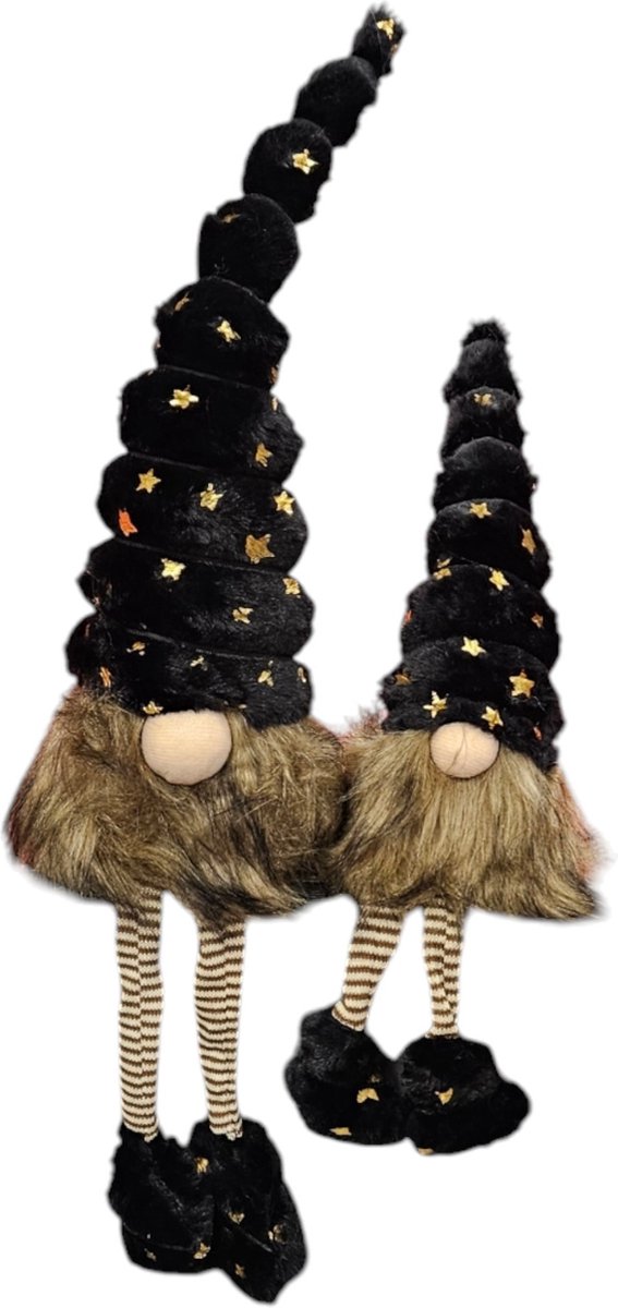 Gnome set bungelbenen - zwart - gouden sterren - kerst - kado