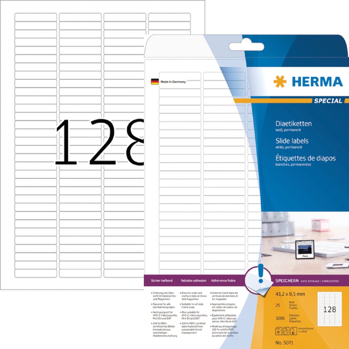 Etiket herma 5071 43.2x8.5mm dia wit 3200st | 32 stuks