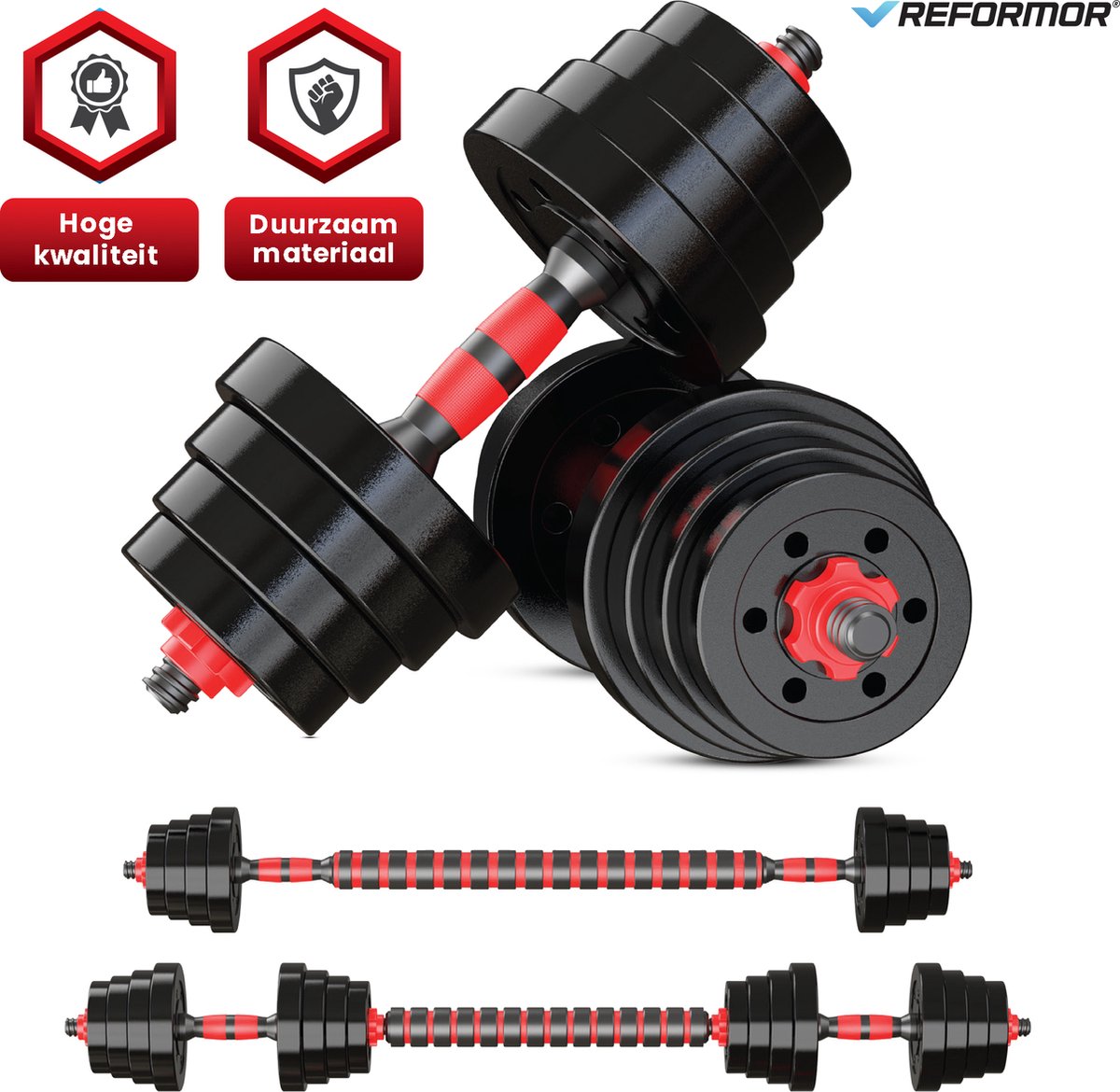 Reformor® - Halterset - Dumbells Set - Verstelbare Dumbells – 40KG - Halterstang Met Gewichten – Rood