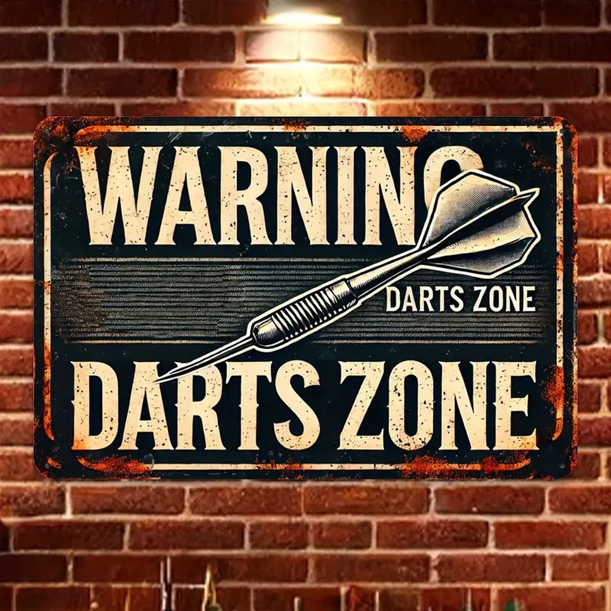 Vintage wandbord - Mancave - Darts - Darts zone - Hier wordt gedart - Waarschuwingsbord - 30 x 20