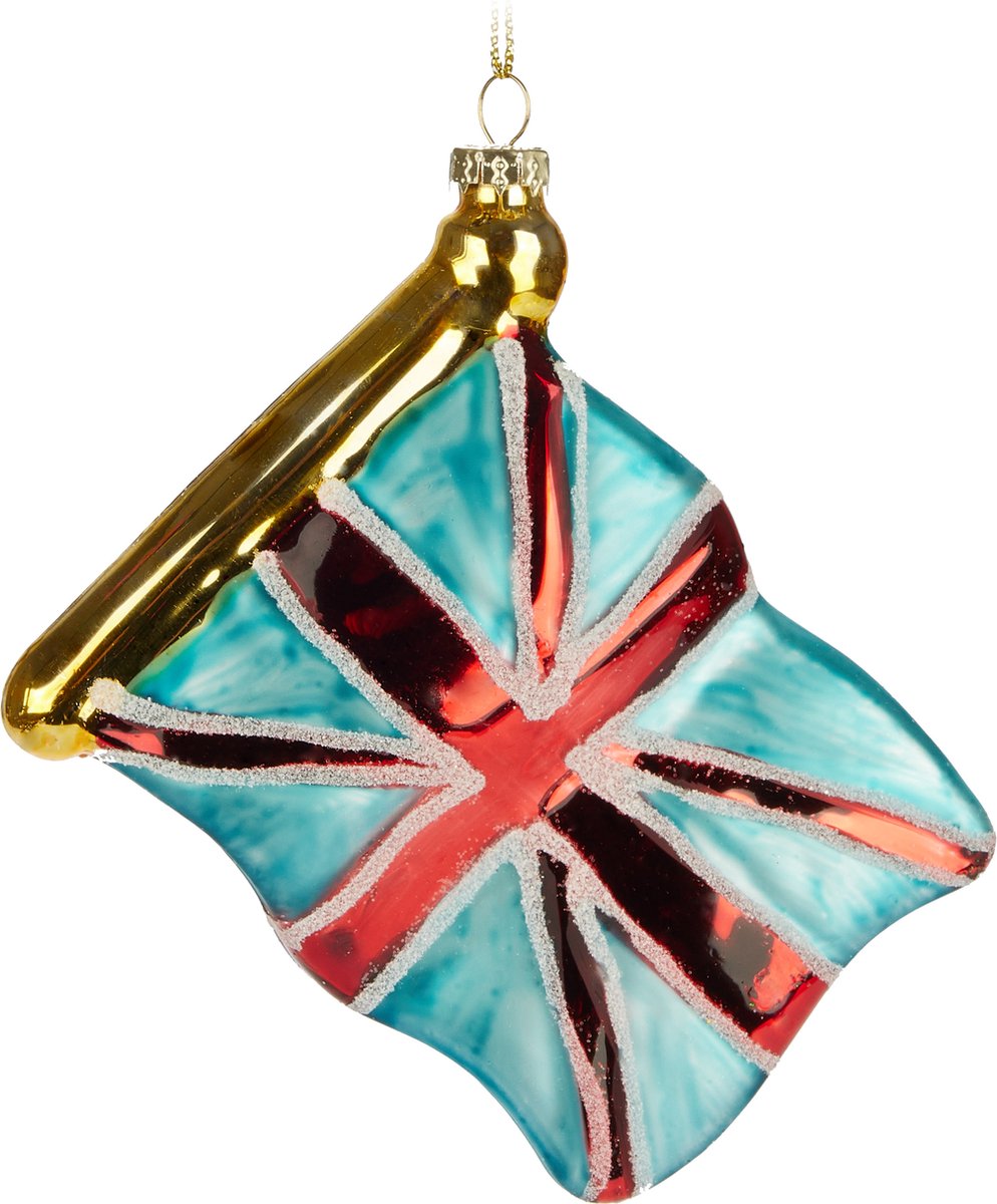Brubaker Vlag Groot-Brittannië - handbeschilderde glazen kerstbal - 10 cm boombal - Britse vlag - mondgeblazen kerstboomversiering - figuur grappige decoratieve hanger Blauw en rood