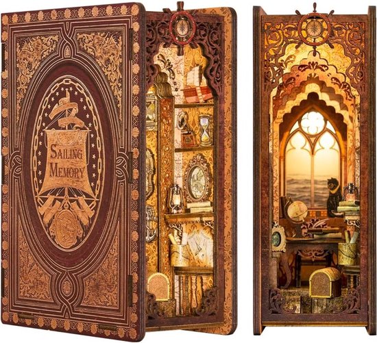 Quanquer Doe-het-zelf boekenhoekje met stofbescherming en 3D-ledlicht, houten 3D-puzzel, Kerstmis, Halloween, verjaardagscadeau-idee voor 14-jarigen (musea Quanquer Doe-het-zelf boekenhoekje met stofbescherming en 3D-ledlicht, houten 3D-puzzel, Kerstmis, Halloween, verjaardagscadeau-idee voor 14-jarigen (musea