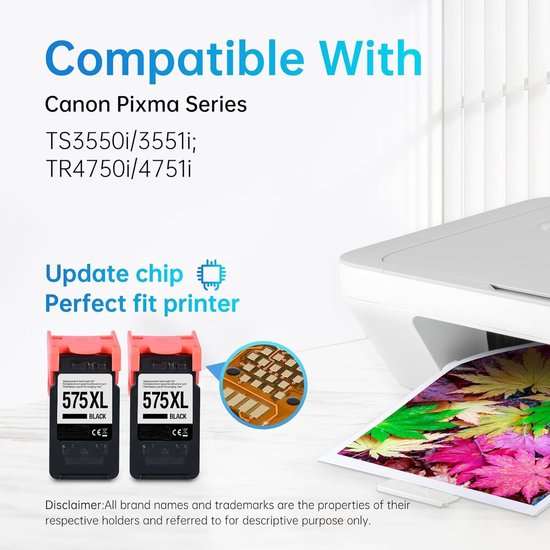 INKFIND 575XL cartridges compatibel met Canon Pixma TS3550i, TS3551i, TR4750i, TR4751i printers. Perfecte pasvorm.