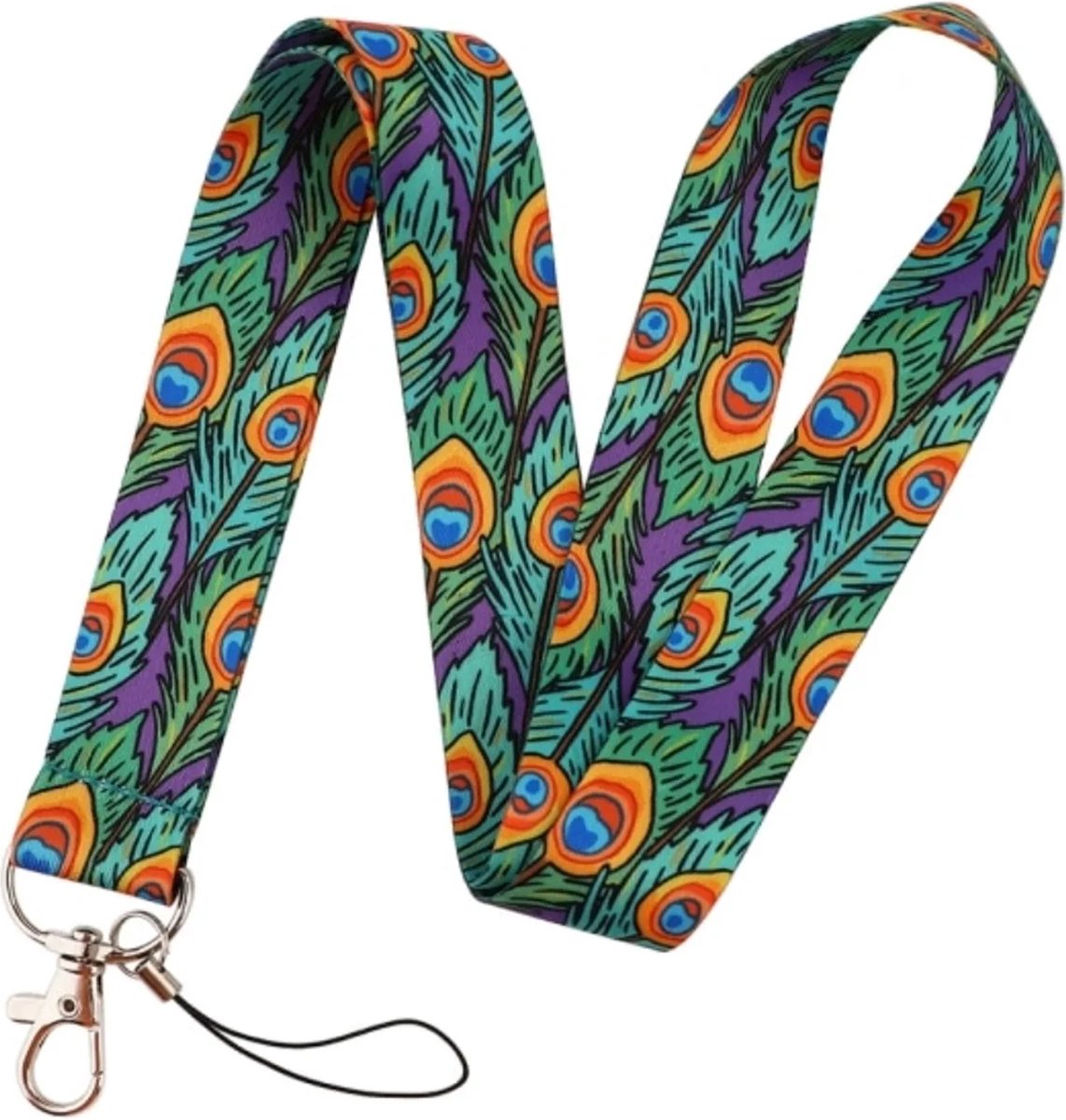 Travel Cords - Keycord Pauwenveren Paars - stevig lanyard - sleutelhanger - sleutelkoord - met telefoonkoord - sleutels