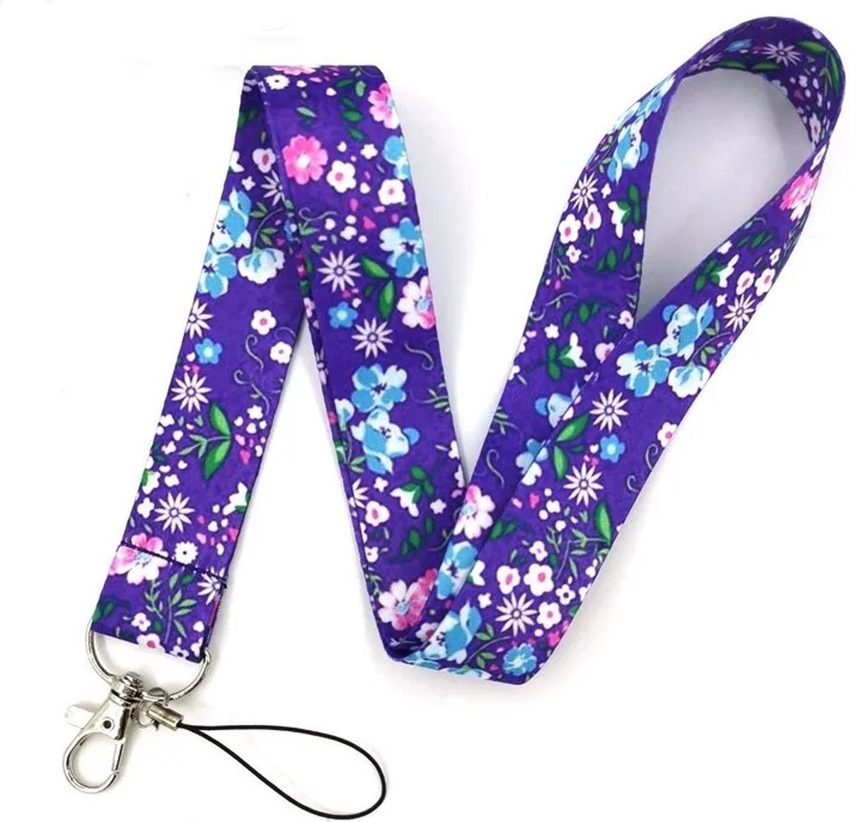 Travel Cords - Keycord Paarse Bloemen - stevig lanyard - sleutelhanger - sleutelkoord - met telefoonkoord - sleutels