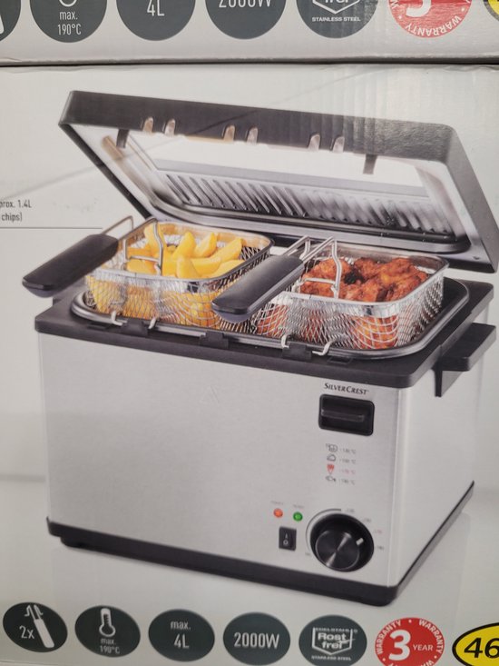 SILVERCREST KITCHEN TOOLS RVS grote friteuse - 2 vakken - grote mand: ca. 3,1 l, kleine mand: ca. 1,4 l