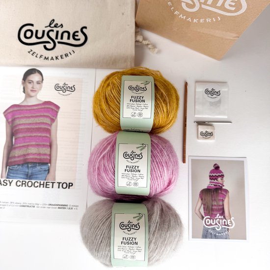 Les Cousines Haakpakket – Easy Crochet Top - Eenvoudige Top Haken - beginnerspatroon - wol + alpaca + katoen