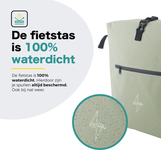 Voltano Luxe Fietstas / Rugtas 28L - Mint Groen - Enkele Pakaftas - 100% Waterdicht - Met Laptop Compartiment
