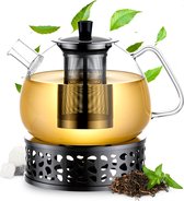 Bol.com Élithé Theepot Glas Set 15 Liter met Filter en Warmhouder - Glazen Teapot - Tea Maker - Theelicht houder voor Theekan me... aanbieding