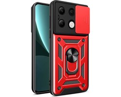MobyDefend Hoesje - Geschikt voor Xiaomi Redmi Note 13 4G - Pantsercase Met Draaibare Ring - Rood